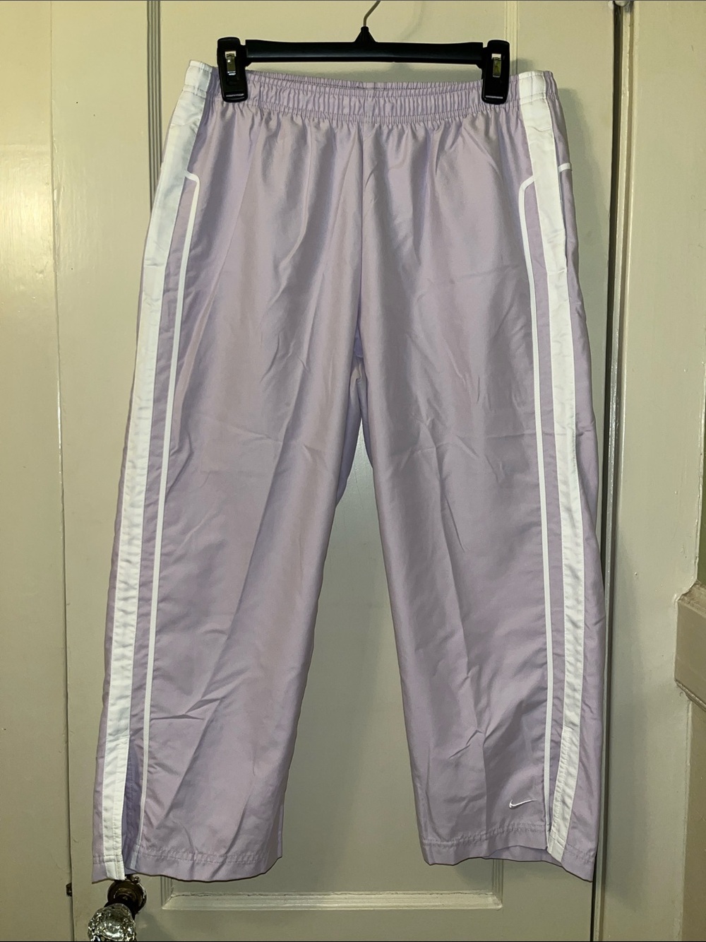 Nike Lavender Cropped Track Pants with White Side Stripes